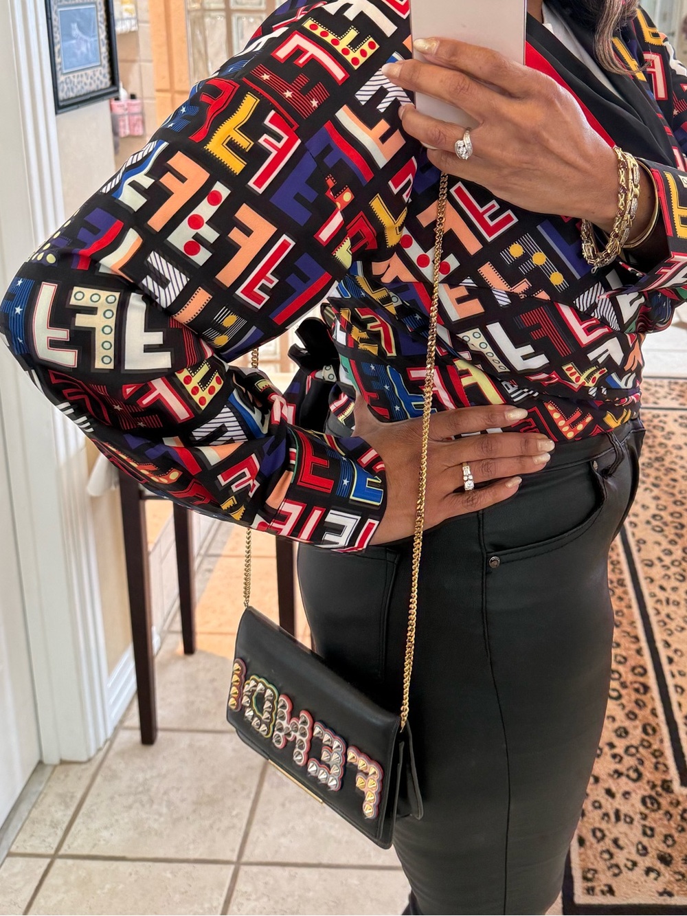 Fendi Fun Fair Black/Multicolor Studded Crossbody Logo WOC - Picture 15 of 16